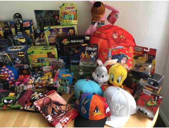 HUGE Basket of Superhero, Scooby Doo, & Looney Tunes Toys, Clothing, and More!