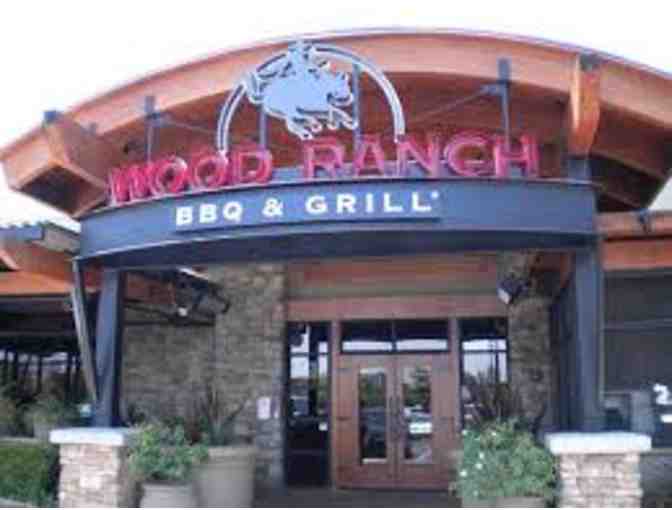 Woodranch Gift Basket including $30 Gift Card, Bottle of BBQ Sauce, and Bottle of Wine