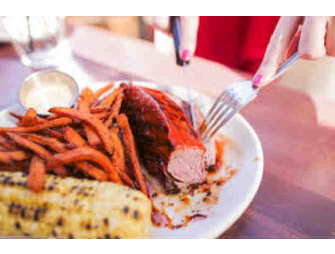 Woodranch Gift Basket including $30 Gift Card, Bottle of BBQ Sauce, and Bottle of Wine