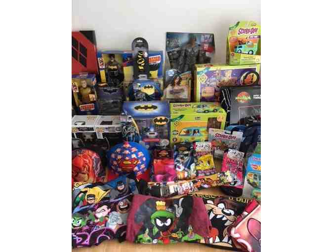 HUGE Basket of Superhero, Scooby Doo, & Looney Tunes Toys, Clothing, and More!