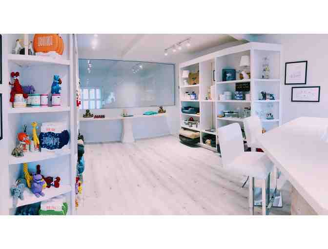 Doggie Care Package with grooming session, large dog bed by Jax & Bones, & Dog Yoga statue