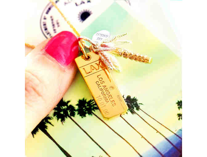 14K Gold LAX Luggage Tag Charm, Gold Vermeil Mini Plane & Gold Chain by Jet Set Candy