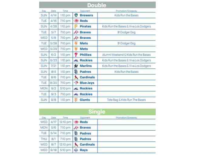 Four (4) MVP Field Level Tickets to a 2019 LA Dodgers game with parking