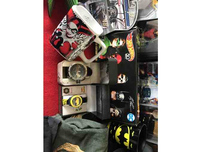 HUGE Basket of DC Entertainment Themed Toys, Clothing, and Collectibles!