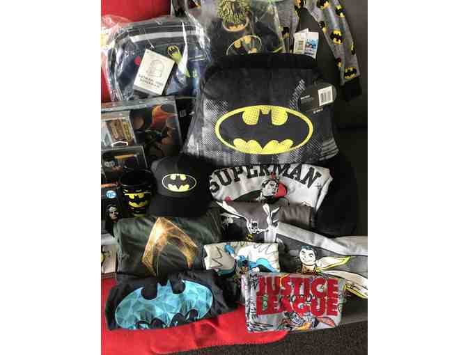 HUGE Basket of DC Entertainment Themed Toys, Clothing, and Collectibles!