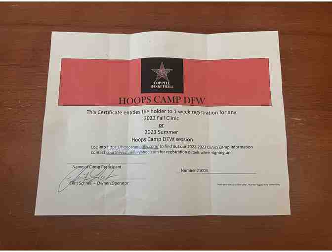 Coppell Basketball Hoops Camp DFW - Gift Certificate