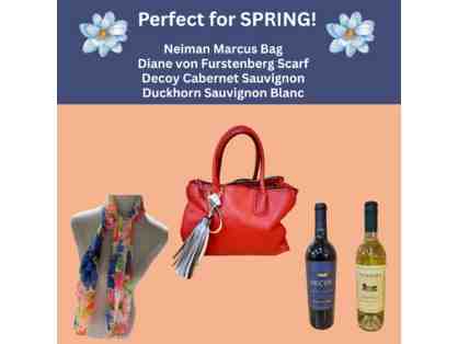 Beautiful Neiman Marcus Bag, DvF Scarf and two (2) btls of Cali wines