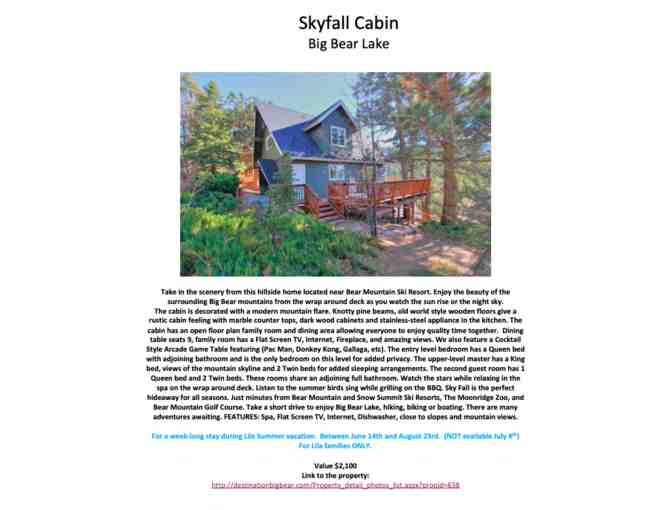 1 Week Summer Stay at Skyfall Cabin - Big Bear Lake