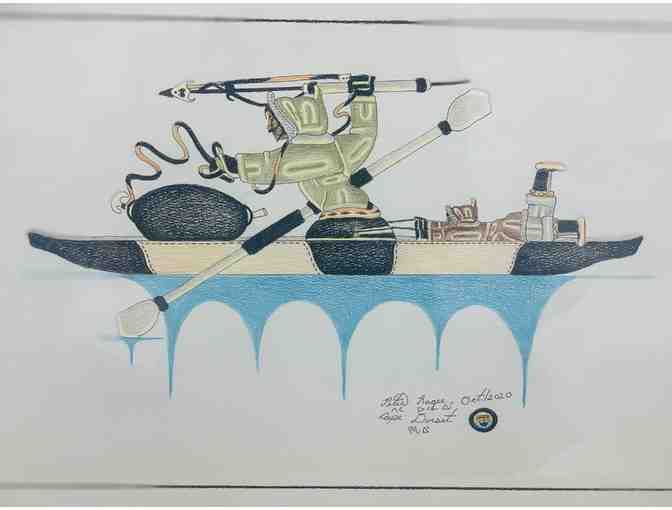 Peter Ragee Sketch of Seal Hunter and Child in Kayak