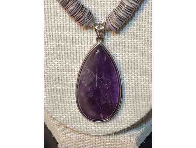 Necklace: Amethyst-toned tear-drop pendant