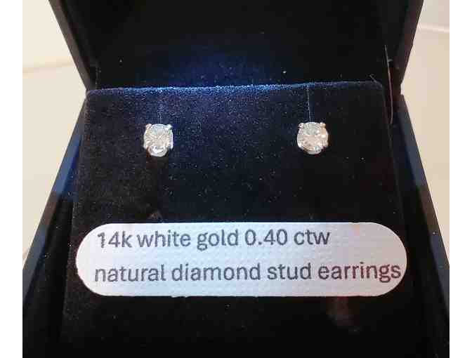 Diamond earrings: 14k white gold -- .40ctw natural diamond stud earrings