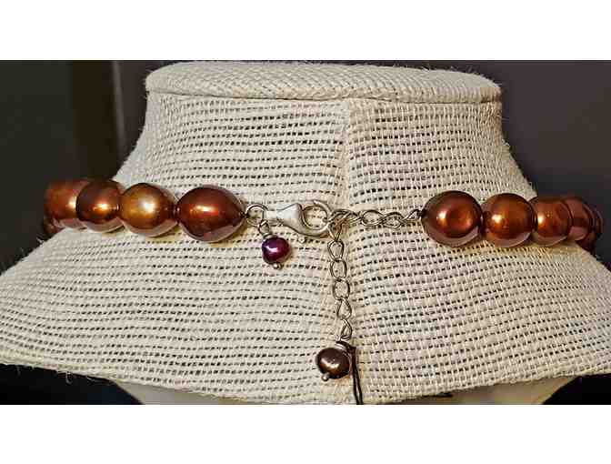 Necklace: Large Rice Pearls / 16' length / Copper tone