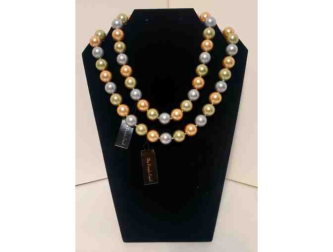 Necklace: 14mm Tri-Color Shell Pearls -- 20' in length with secure clasp