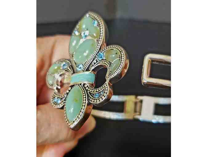 Bracelet: Fleur di Lis, Hinged Cuff with Stone Inlay