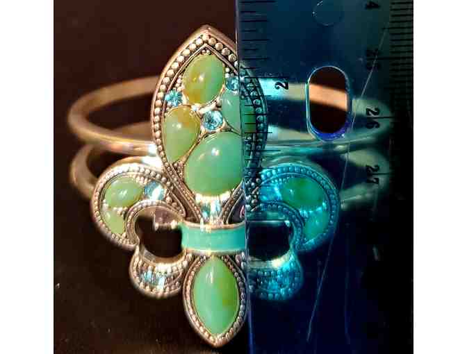 Bracelet: Fleur di Lis, Hinged Cuff with Stone Inlay