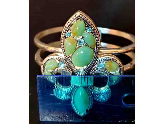 Bracelet: Fleur di Lis, Hinged Cuff with Stone Inlay