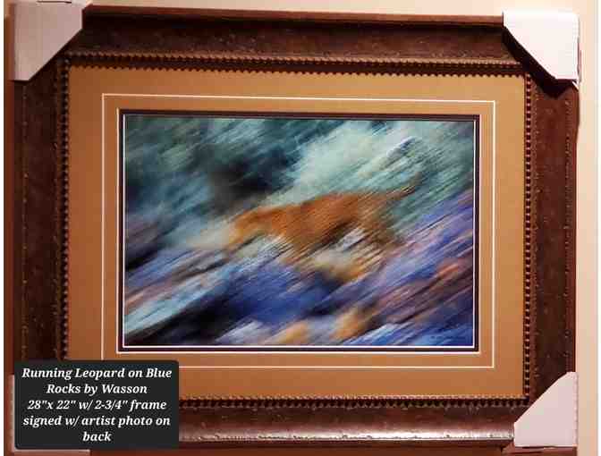 Original * Signed * Photography by Merle Wasson: Running Leopard on Blue Mineral Rocks