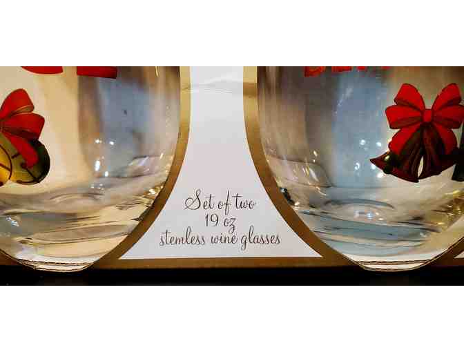 Christmas Glasses: 2 sets of 2 stemless wine glasses