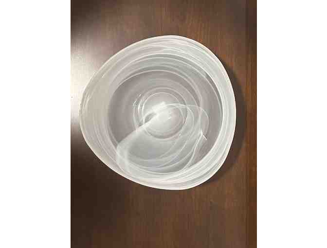 Large White Alabaster Glass Bowl & Marble Handle Servers