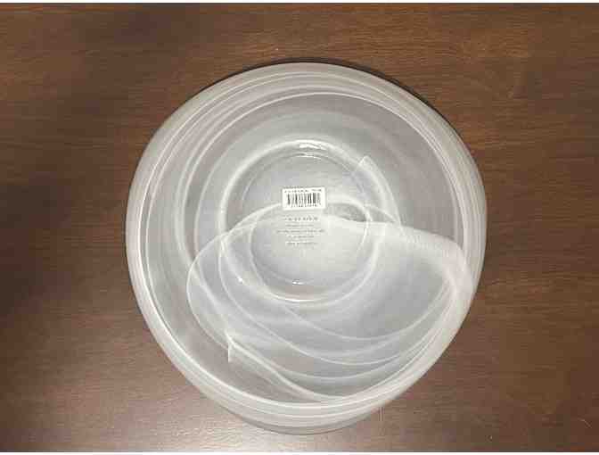 Large White Alabaster Glass Bowl & Marble Handle Servers