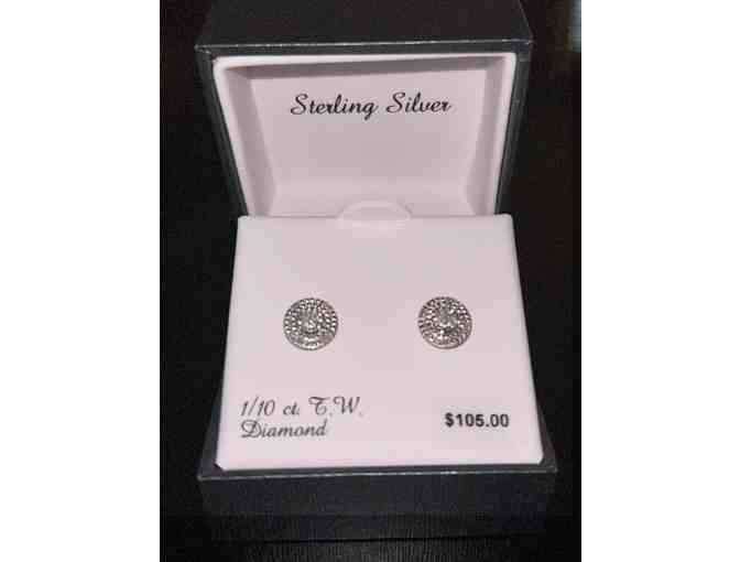 Sterling Silver Stud Earrings with Diamond Accent Circle Halo