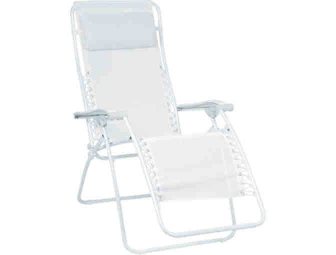 Two Blue Patchwork Lafuma RSX Zero Gravity Chairs