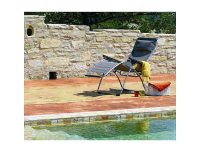 Two Blue Patchwork Lafuma RSX Zero Gravity Chairs