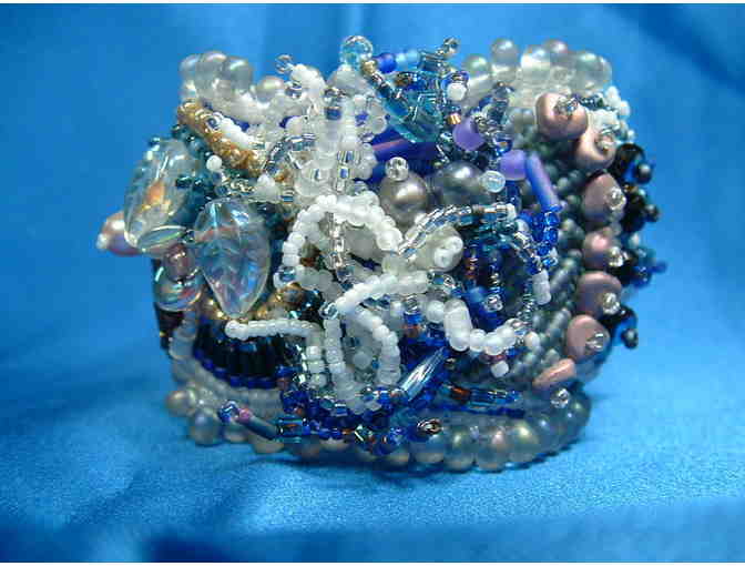 Natural stones, pearls, cuff-style bracelet