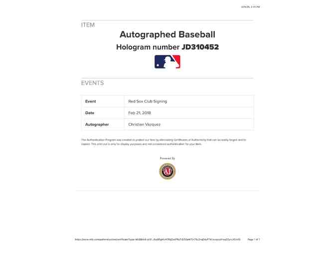 Boston Red Sox Christian Vasquez Autographed Baseball