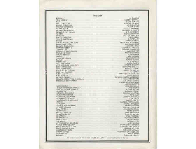 GODFATHER PART II, 1974, program, Al Pacino, Robert Duvall, Diane Keaton, Talia Shire, James Caan