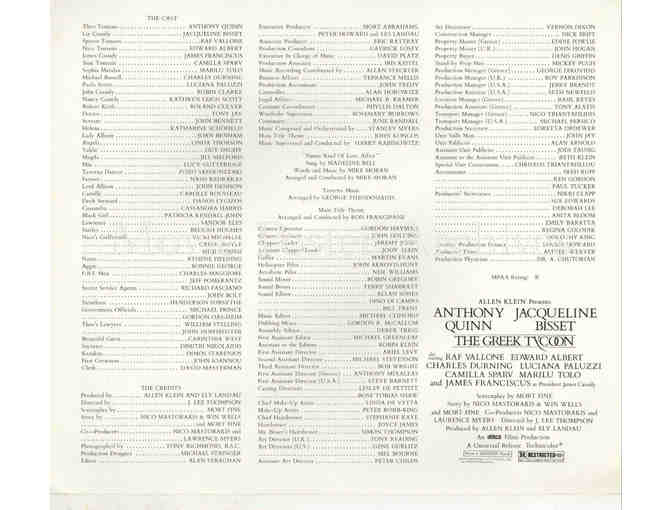 GREEK TYCOON, 1978, program, Anthony Quinn, Jacqueling Bisset, Edward Albert, Charles Durning