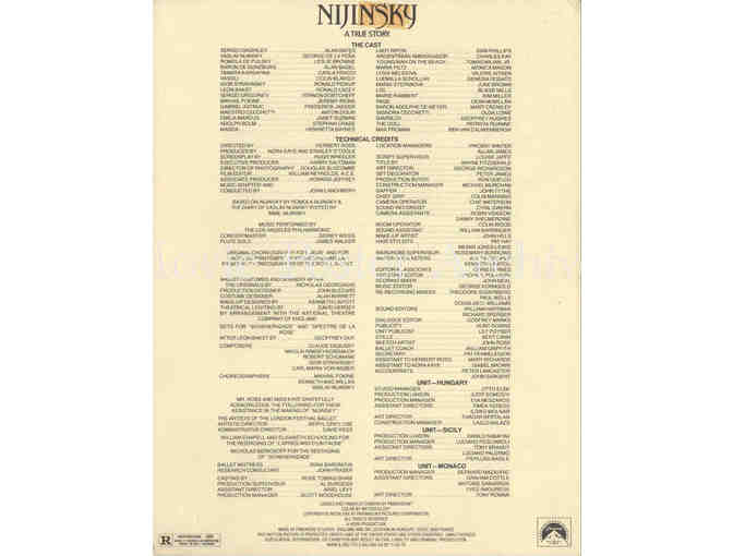 NIJINSKY, 1980, program, Alan Bates, Leslie Browne, George De La Pena, Colin Blakely