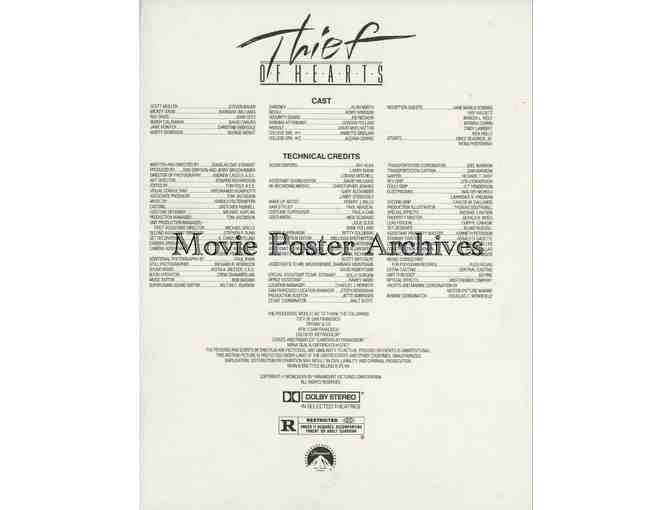 THIEF OF HEARTS, 1984, program, Steven Bauer, Barbara Williams, John Getz, David Caruso.