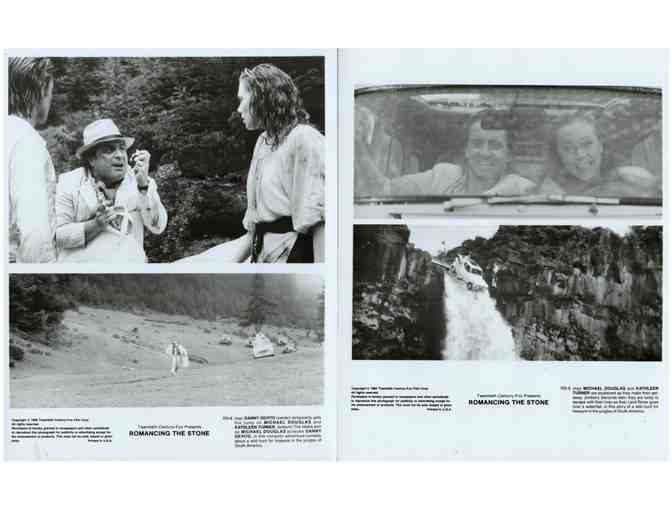 ROMANCING THE STONE, 1984, cards and stills, Michael Douglas, Kathleen Turner