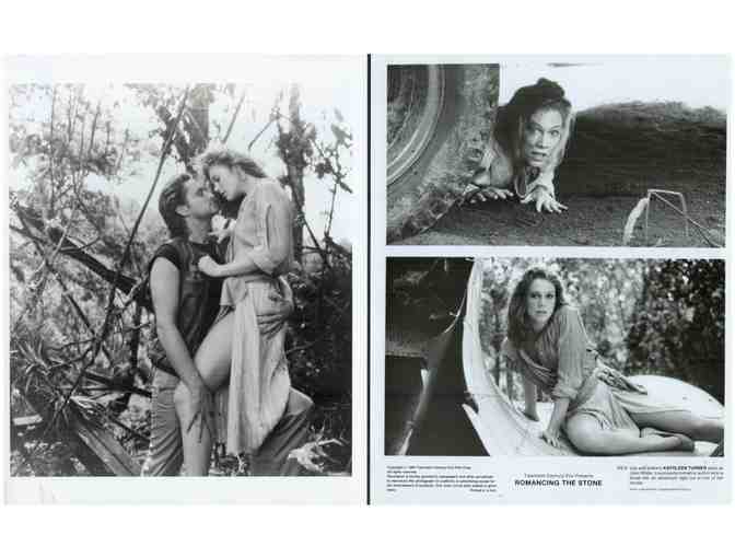 ROMANCING THE STONE, 1984, cards and stills, Michael Douglas, Kathleen Turner