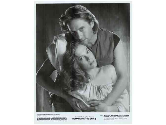 ROMANCING THE STONE, 1984, cards and stills, Michael Douglas, Kathleen Turner