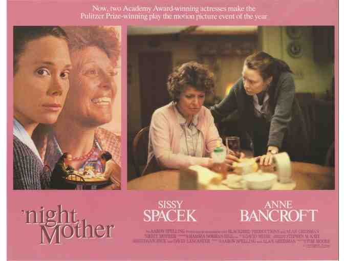 NIGHT MOTHER, 1986, lobby card set, Sissy Spacek, Anne Bancroft, Caroll Robbins.