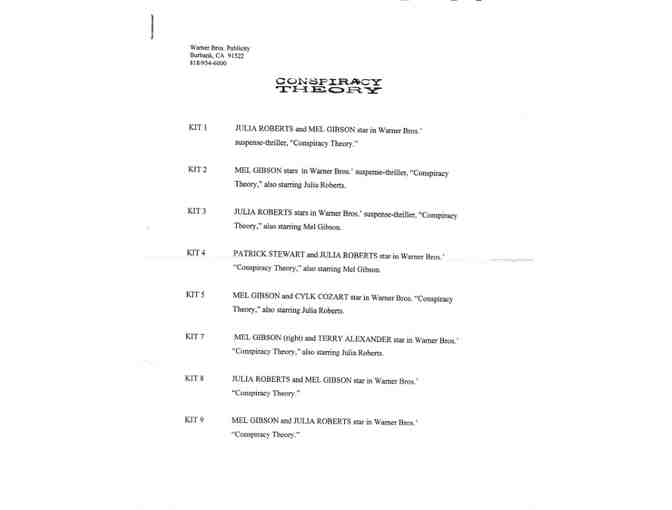 CONSPIRACY THEORY, 1997, color slides, Mel Gibson, Julia Roberts