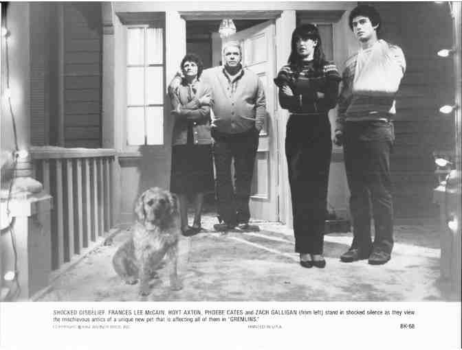 GREMLINS, 1984, cards and stills, Phoebe Cates, Hoyt Axton
