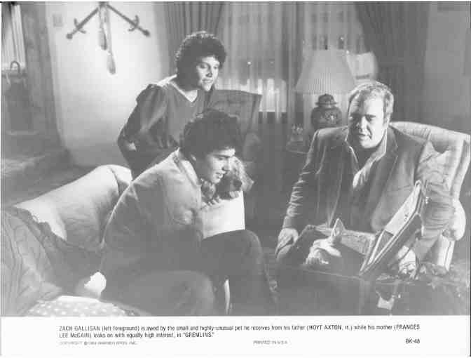GREMLINS, 1984, cards and stills, Phoebe Cates, Hoyt Axton