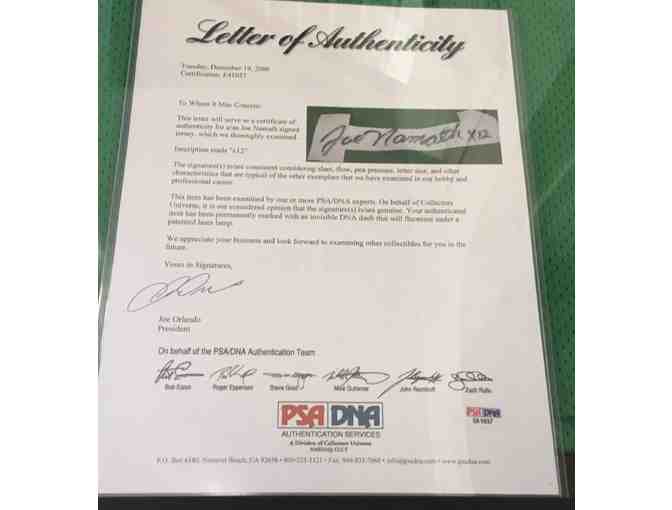 Joe Namath Autographed Jersey with Certificate of Authenticity - Framed