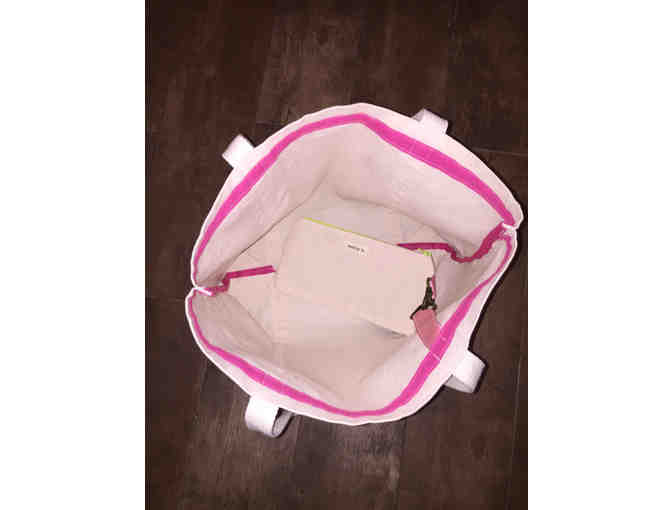 Canvas tote with wristlet