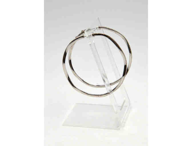 Large Wavy Micro Pave Sterling Silver Cubic Zirconia Hoop Earrings.