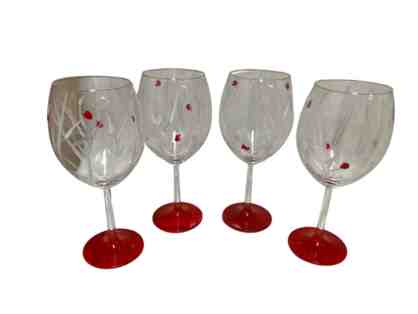 Painted Wine Glasses - 4 Hand painted Glasses with A Red Base and Texture Red Drops