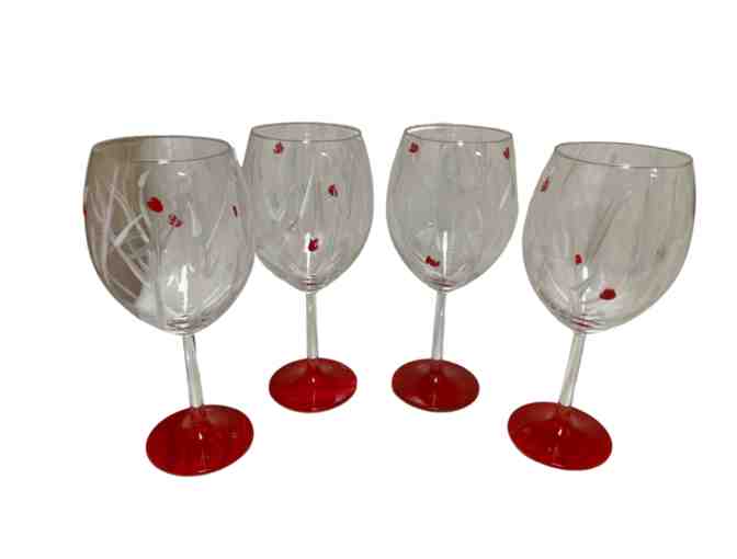 Painted Wine Glasses - 4 Hand painted Glasses with A Red Base and Texture Red Drops - Photo 1
