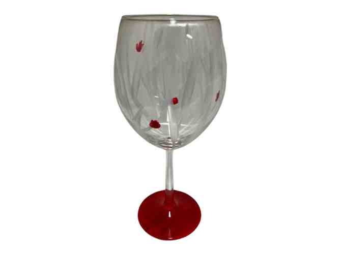 Painted Wine Glasses - 4 Hand painted Glasses with A Red Base and Texture Red Drops - Photo 2