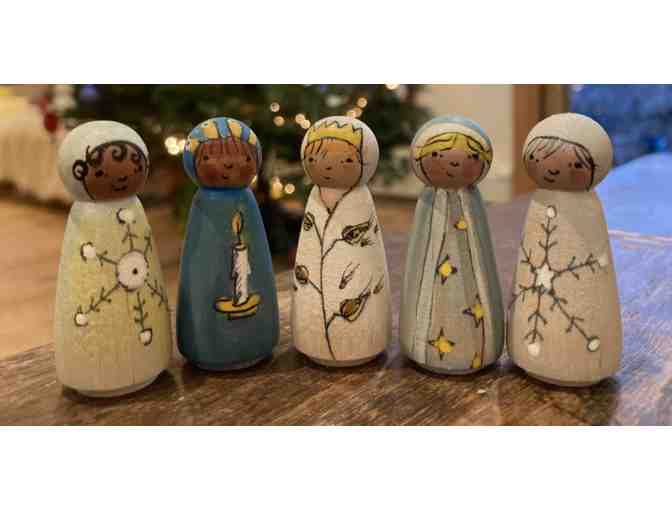 Handmade Wooden Peg People- Set Three: Solstice/Holiday Ornaments - Photo 1