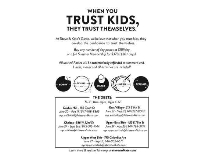 $595 Steve & Kate's Summer Camp 1-week