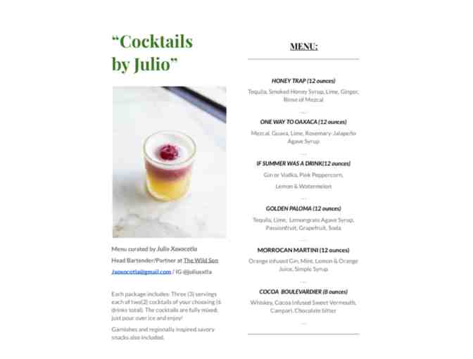 $75 Cocktails by Julio Deluxe Package for Two (Pick up in East Village)