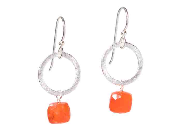 Saskia - Silver Circle Gemstone Earrings with Carnelian